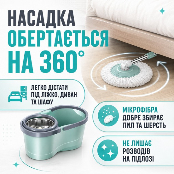 Швабра с ведром Turbo 360 AND417-22 с автоматическим отжимом, набор для уборки с круглой насадкой
