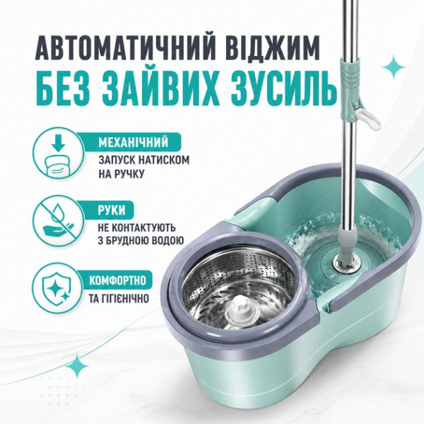 Швабра с ведром Turbo 360 AND417-22 с автоматическим отжимом, набор для уборки с круглой насадкой