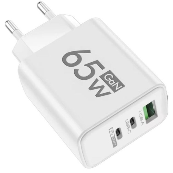 Зарядное устройство для телефона 65W GaN TRG-185 быстрая зарядка USB Type-C и USB-A адаптер питания белый
