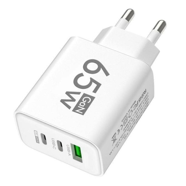 Зарядное устройство для телефона 65W GaN TRG-185 быстрая зарядка USB Type-C и USB-A адаптер питания белый