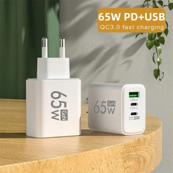 Зарядное устройство для телефона 65W GaN TRG-185 быстрая зарядка USB Type-C и USB-A адаптер питания белый