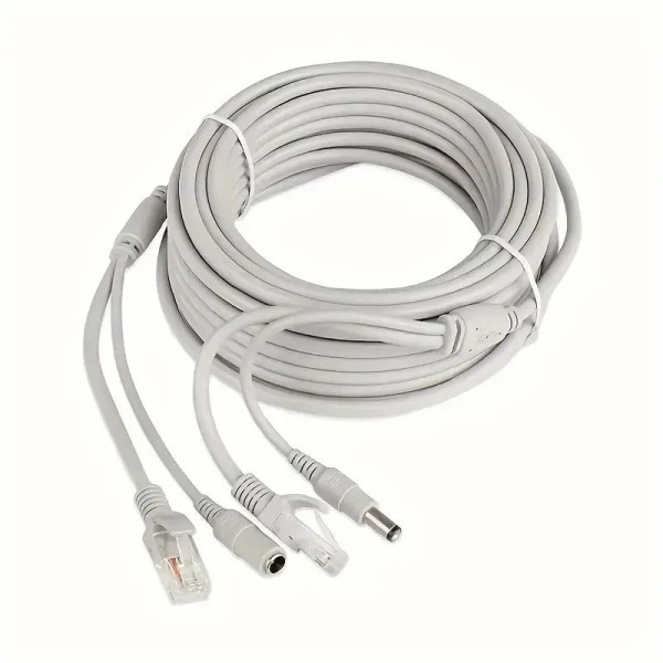 Готовый комбинированный кабель RJ45 + DC 20 м медный для IP камер, видеонаблюдения, роутера и сетевого оборудования