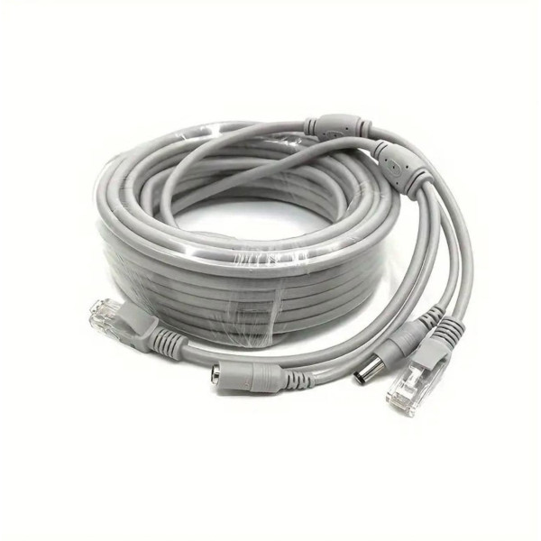 Готовый комбинированный кабель RJ45 + DC 20 м медный для IP камер, видеонаблюдения, роутера и сетевого оборудования