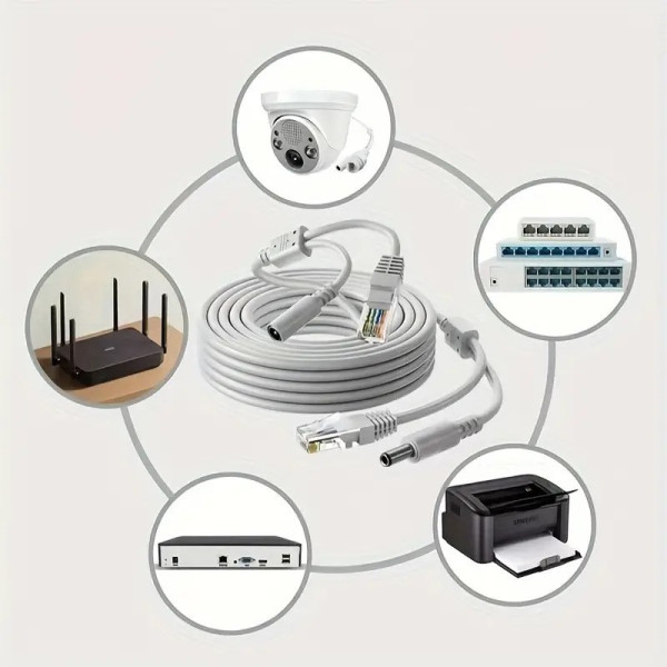 Готовый комбинированный кабель RJ45 + DC 20 м медный для IP камер, видеонаблюдения, роутера и сетевого оборудования