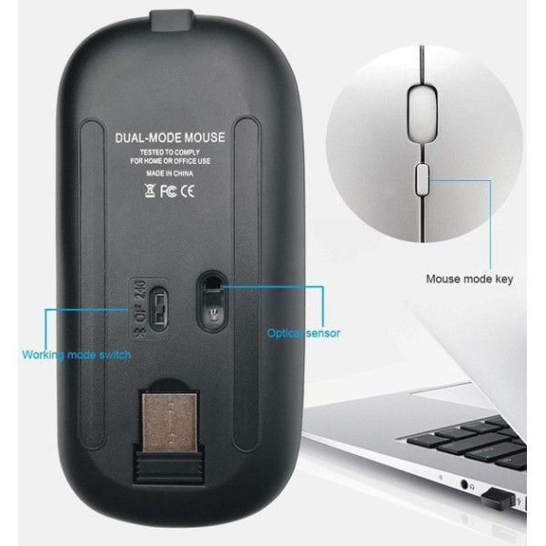 Беспроводная компьютерная мышь Bluetooth + USB 2.4Ghz с RGB-подсветкой, аккумуляторная мышка для ноутбука и компьютера черная