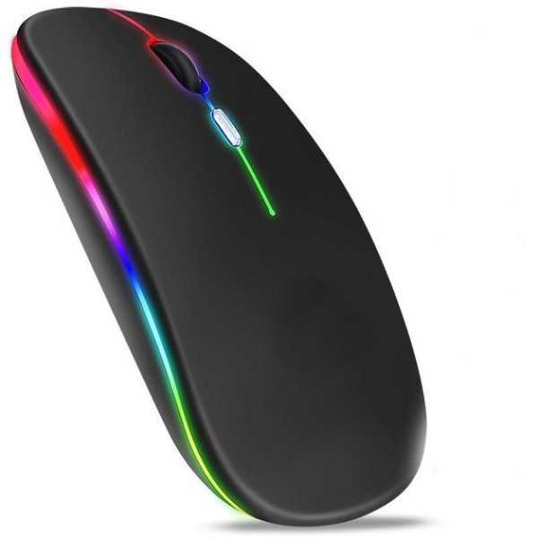 Беспроводная компьютерная мышь Bluetooth + USB 2.4Ghz с RGB-подсветкой, аккумуляторная мышка для ноутбука и компьютера черная
