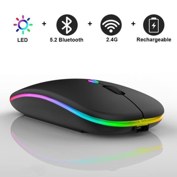 Беспроводная компьютерная мышь Bluetooth + USB 2.4Ghz с RGB-подсветкой, аккумуляторная мышка для ноутбука и компьютера черная