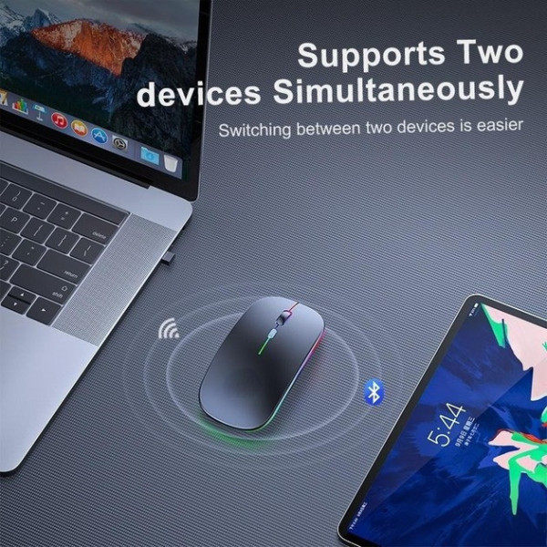 Беспроводная компьютерная мышь Bluetooth + USB 2.4Ghz с RGB-подсветкой, аккумуляторная мышка для ноутбука и компьютера черная