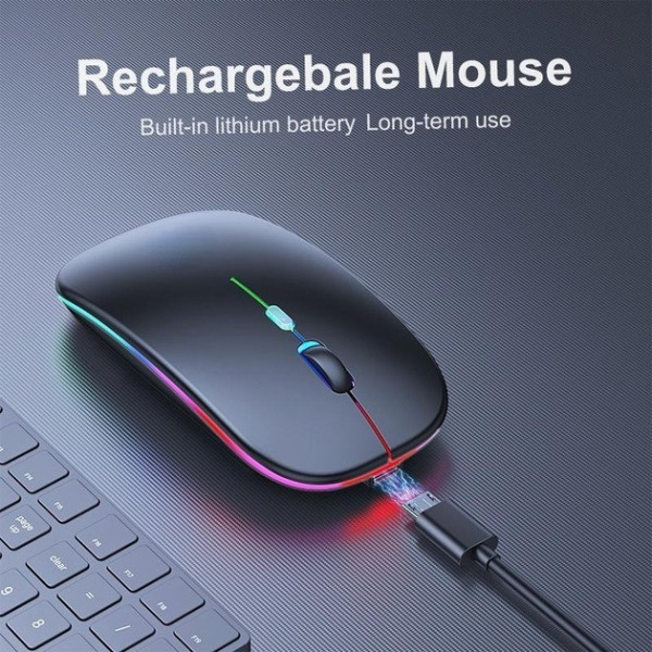 Беспроводная компьютерная мышь Bluetooth + USB 2.4Ghz с RGB-подсветкой, аккумуляторная мышка для ноутбука и компьютера черная