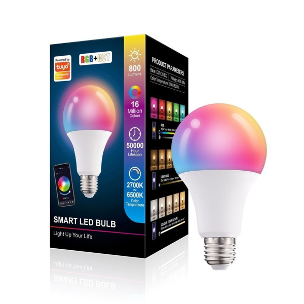 Умная LED лампа Tuya Wi-Fi Bluetooth 9 Вт, смарт лампочка с управлением со смартфона и голосом