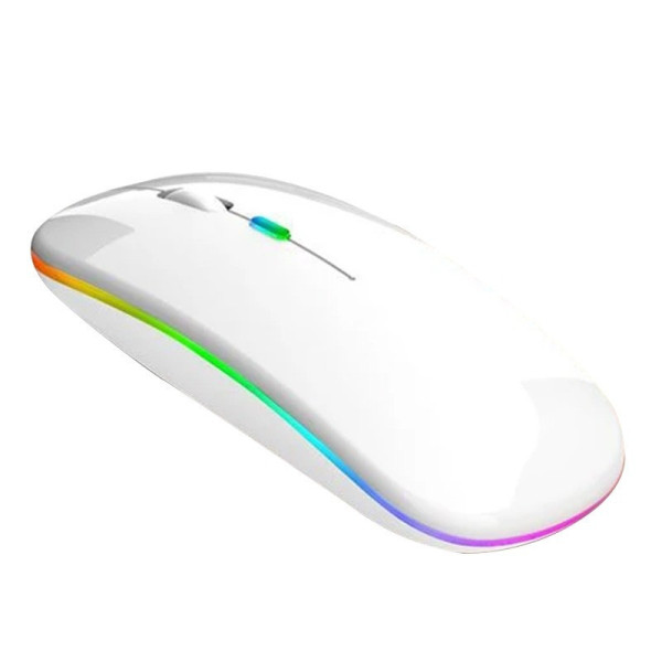 Беспроводная компьютерная мышь Bluetooth с USB-адаптером 2.4 ГГц, RGB-подсветкой, аккумуляторная, белая