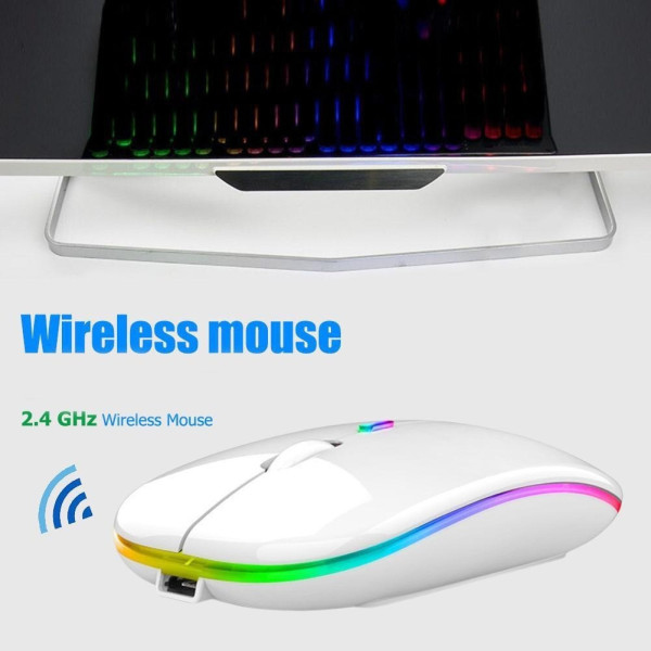 Беспроводная компьютерная мышь Bluetooth с USB-адаптером 2.4 ГГц, RGB-подсветкой, аккумуляторная, белая