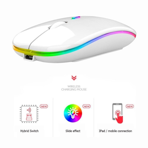 Беспроводная компьютерная мышь Bluetooth с USB-адаптером 2.4 ГГц, RGB-подсветкой, аккумуляторная, белая