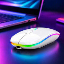 Беспроводная компьютерная мышь Bluetooth с USB-адаптером 2.4 ГГц, RGB-подсветкой, аккумуляторная, белая