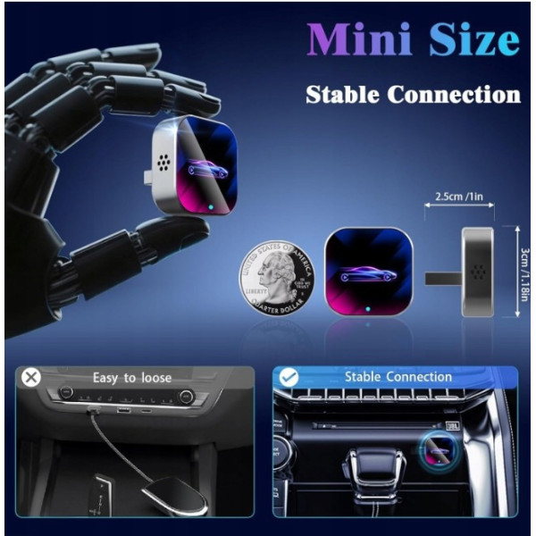 Беспроводной адаптер CarPlay AND Glay Dongle 2025 из USB-A и Type-C, Bluetooth 5.2