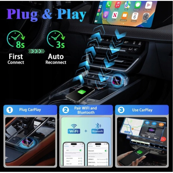 Беспроводной адаптер CarPlay AND Glay Dongle 2025 из USB-A и Type-C, Bluetooth 5.2