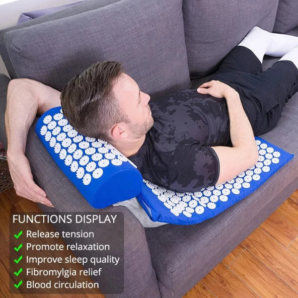 Массажный коврик с валиком Acupressure Mat для расслабления спины и снятия напряжения