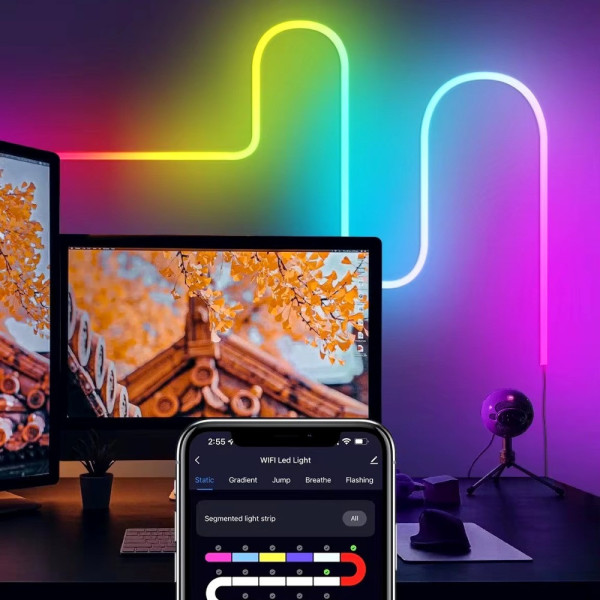 Гибкая силиконовая LED-лента RGB 2 м, 12В, декоративная подсветка с Wi‐Fi и музыкальным режимом