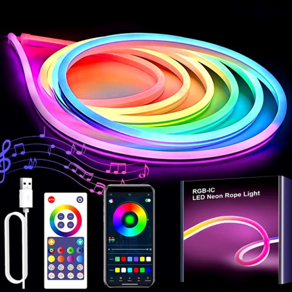 Гибкая силиконовая LED-лента RGB 2 м, 12В, декоративная подсветка с Wi‐Fi и музыкальным режимом