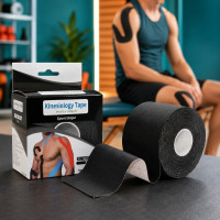 Кинезиологический тейп EasyFit Kinesio 5 см × 5 м, эластичный спортивный пластырь, черный