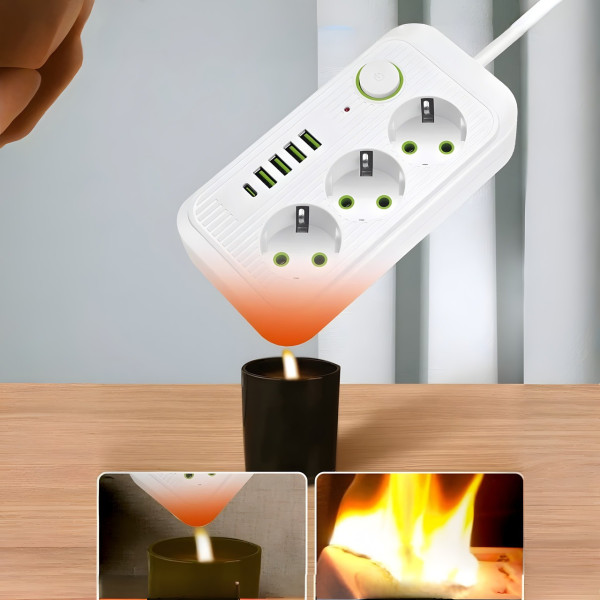 Сетевой удлинитель-разветвитель на 3 розетки из 4 USB-A и USB Type-C, кабель 2 м, 10 А