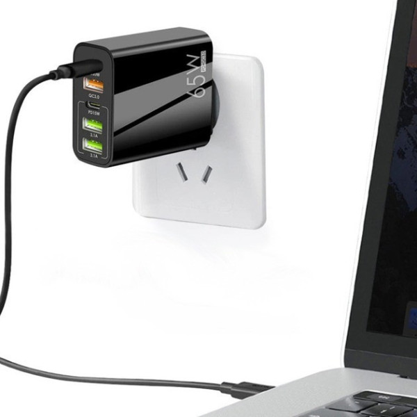 Сетевое зарядное устройство 65 Вт на 5 портов: 2 × USB Type-C PD и 3 × USB-A QC 3.0