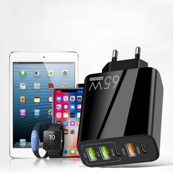 Сетевое зарядное устройство 65 Вт на 5 портов: 2 × USB Type-C PD и 3 × USB-A QC 3.0