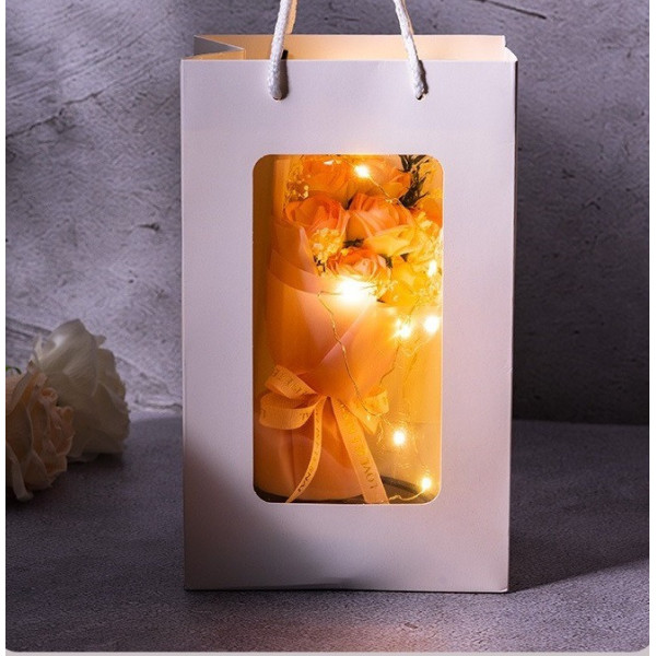 Декоративная композиция KR-04 из 3-х роз из мыла в колбе, LED подсветка, подарочный букет