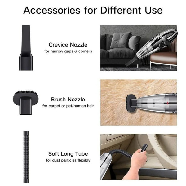 Аккумуляторный автомобильный пылесос Vacuum Cleaner E-6 XL-830 120 Вт, 9000 Па, для сухой и влажной уборки