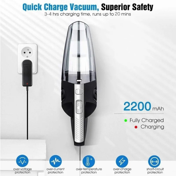 Аккумуляторный автомобильный пылесос Vacuum Cleaner E-6 XL-830 120 Вт, 9000 Па, для сухой и влажной уборки