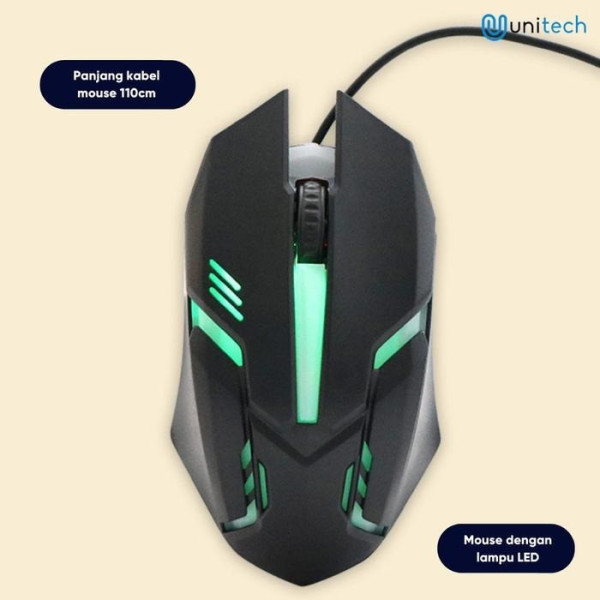 Проводной игровой комплект K518 Unitech с RGB-подсветкой клавиатура и мышь, черный
