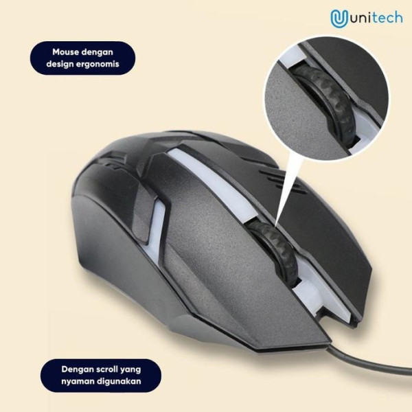 Проводной игровой комплект K518 Unitech с RGB-подсветкой клавиатура и мышь, черный
