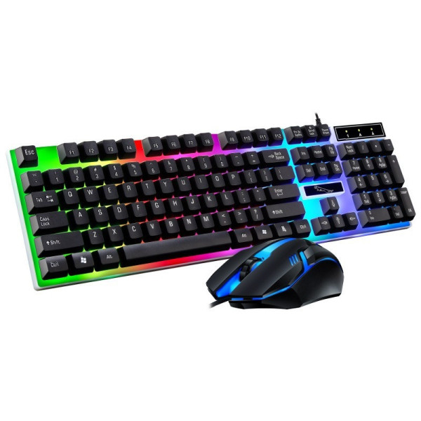 Проводной игровой комплект K518 Unitech с RGB-подсветкой клавиатура и мышь, черный