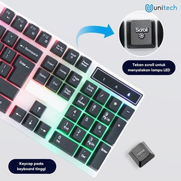 Проводной игровой комплект K518 Unitech с RGB-подсветкой клавиатура и мышь, черный