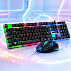 Проводной игровой комплект K518 Unitech с RGB-подсветкой клавиатура и мышь, черный