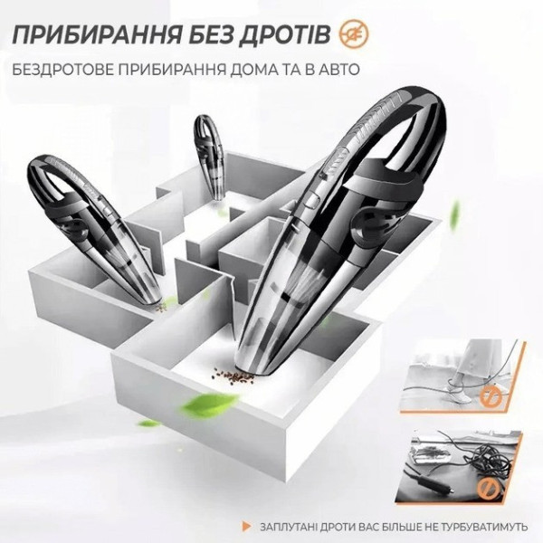 Беспроводной автомобильный пылесос INSPIRE AX-6612 с USB зарядкой и 3 насадками
