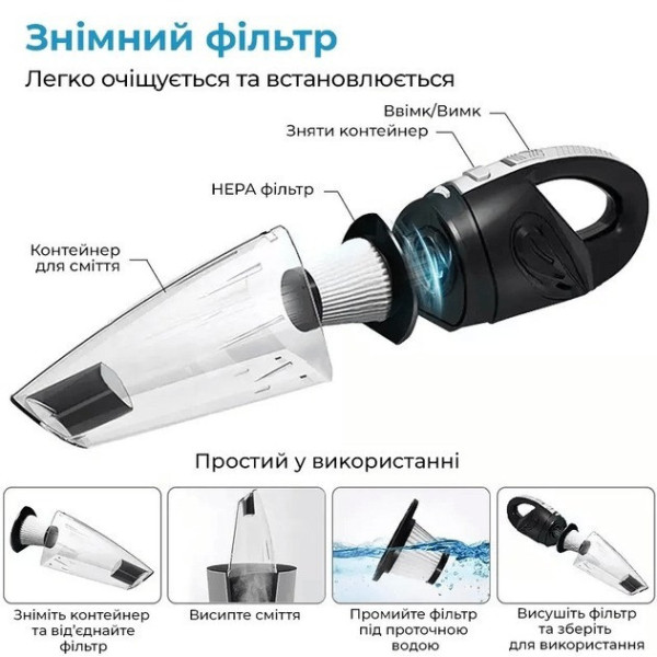 Беспроводной автомобильный пылесос INSPIRE AX-6612 с USB зарядкой и 3 насадками