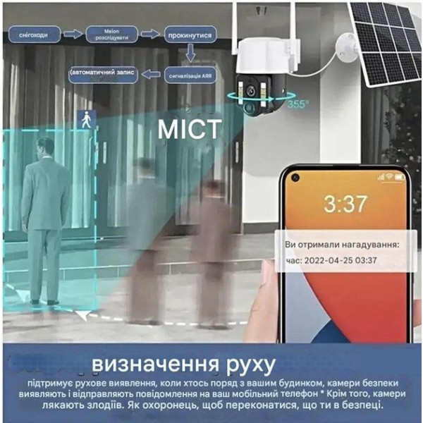 Автономная уличная 4G камера V380 PRO VC3 4 Мп с солнечной панелью, аккумулятором и поворотным механизмом, белая