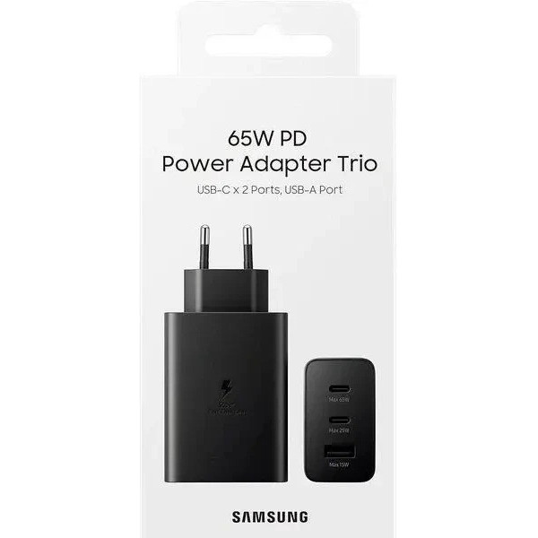 Сетевое зарядное устройство Trio 65 Вт с 2×USB-C и USB-A, PD 3.0/SFC/AFC, черный
