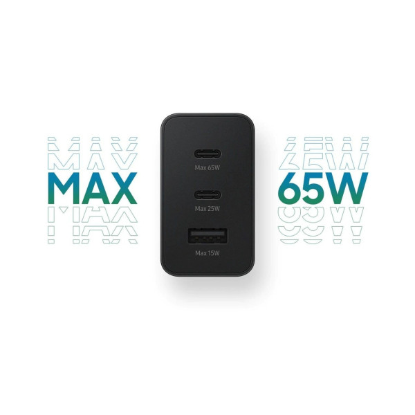Сетевое зарядное устройство Trio 65 Вт с 2×USB-C и USB-A, PD 3.0/SFC/AFC, черный