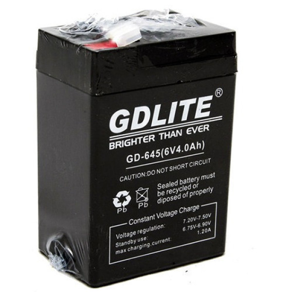 Свинцово-кислотный аккумулятор GDLITE GD-645 6В 4 Ач для весов, фонарей и сигнализаций