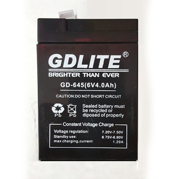 Свинцово-кислотный аккумулятор GDLITE GD-645 6В 4 Ач для весов, фонарей и сигнализаций