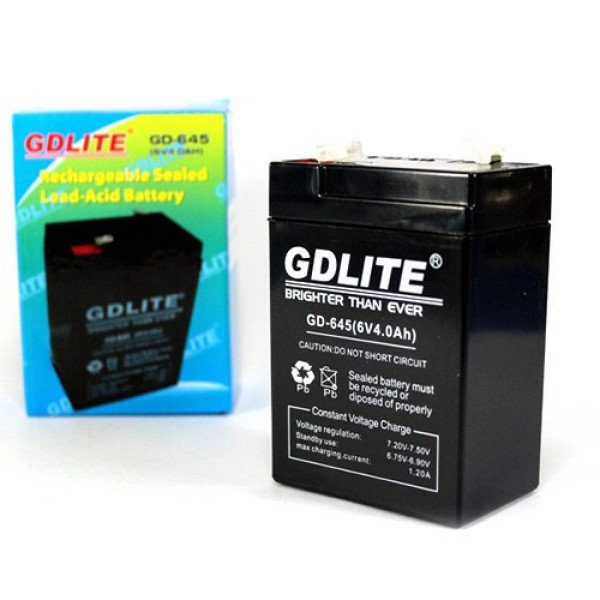 Свинцово-кислотный аккумулятор GDLITE GD-645 6В 4 Ач для весов, фонарей и сигнализаций
